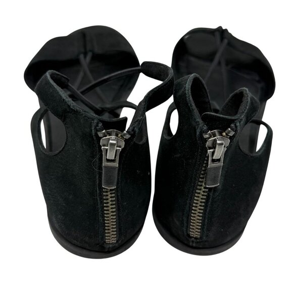 Eileen Fisher Black Suede Flat Sandals Womens Size 9 Back Zipper Open Toe Design - Picture 4 of 10